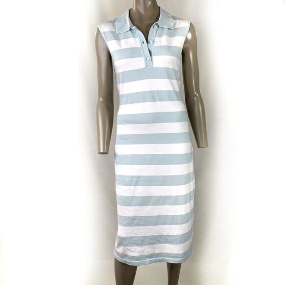 JUST FAB New Striped Sleeveless Knit T Shirt Dress Collared Size M Green White - Picture 1 of 12